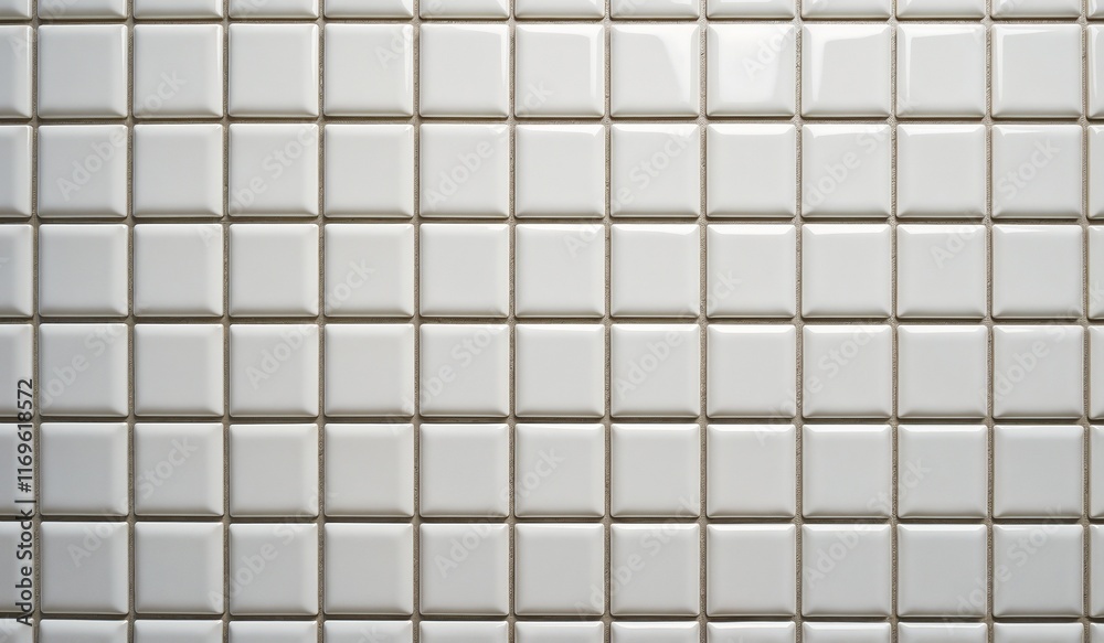 Tiled mosaic background, decorative glossy white square tiles arranged in a repetitive pattern, structured design