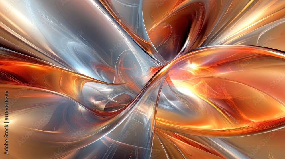 Naklejka premium Abstract Orange and Silver Swirling Forms Design