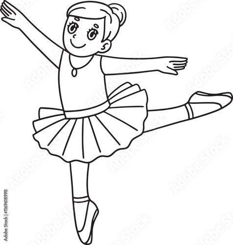 Ballerina doing Arabesque Isolated Coloring Page 