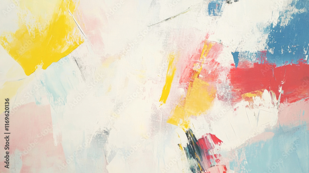 Naklejka premium Abstract colorful painting with yellow, red, and blue brushstrokes