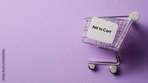 Miniature Shopping Cart Add To Cart Sign Purple Background photo