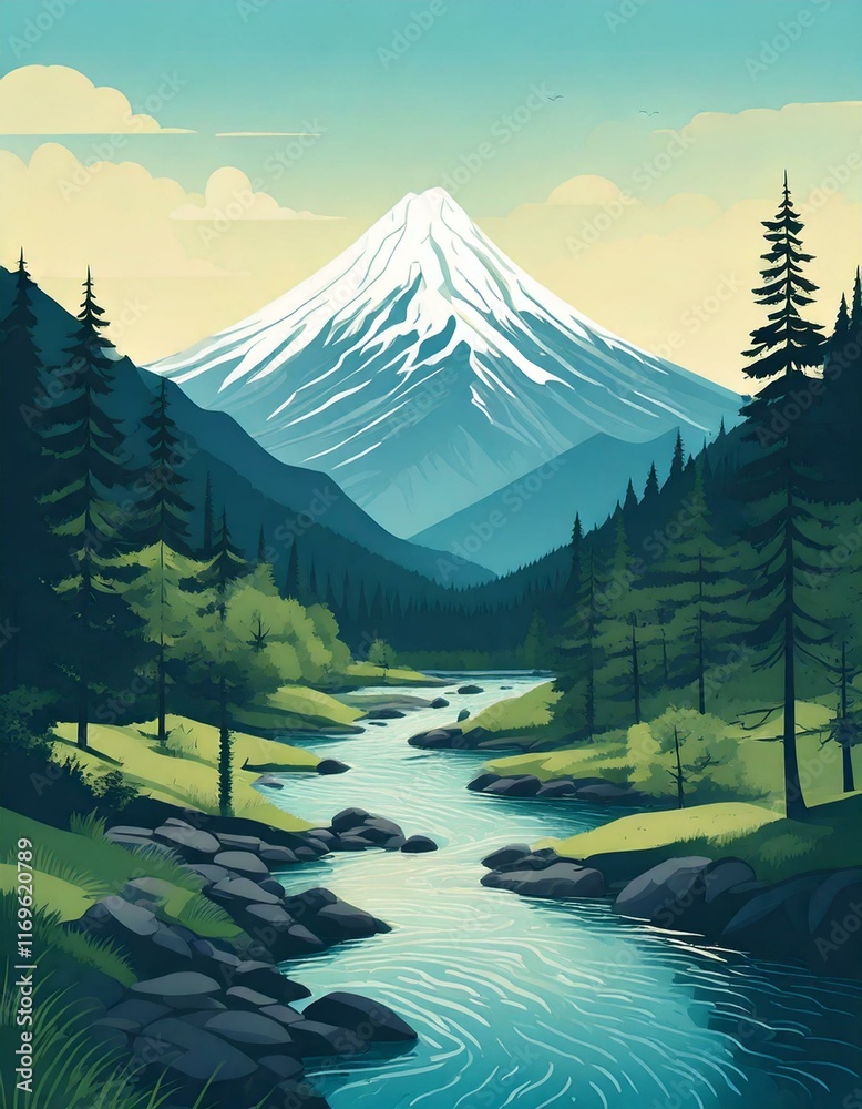 landscape with river and mountains