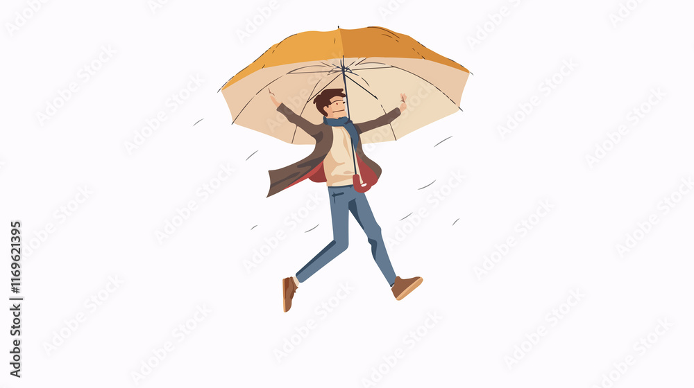 Man Flying on Umbrella Flat Vector Isolated on White Background Man Flying on Umbrella Flat Vector Isolated on White Background
