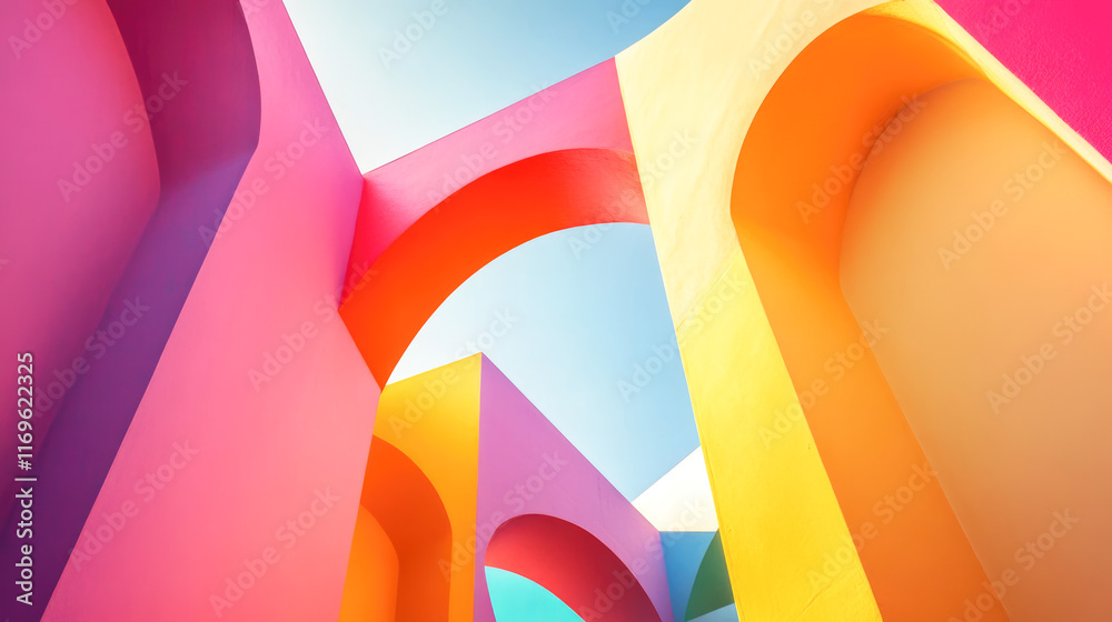 Vibrant abstract architecture with colorful arches and modern design