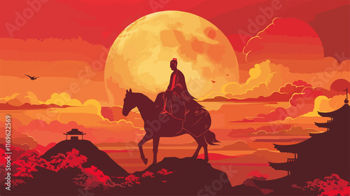 Buddhist Ordination Ceremony: Man Riding on the Neck Vector Style photo