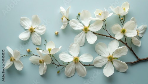 Elegant White Dogwood Blossoms on Blue Background photo