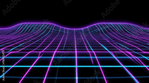 Neon Grid Landscape Digital Art Retro Wave photo