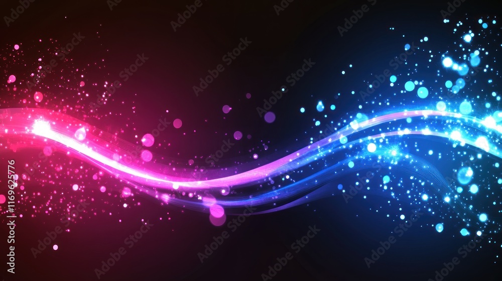 Obraz premium Abstract Pink And Blue Light Waves With Sparkle