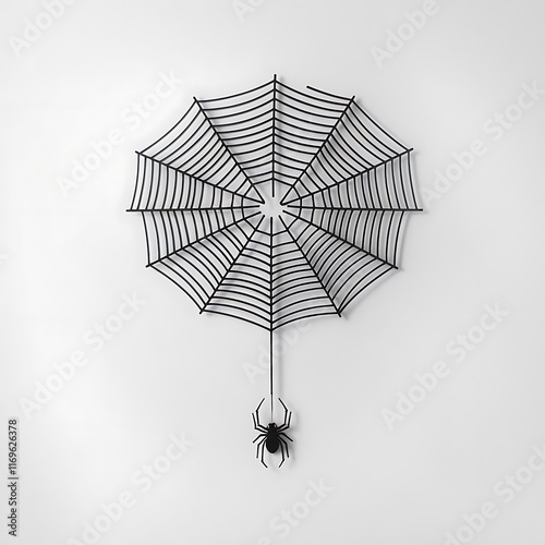 Minimalist Spider Web with Hanging Spider, Black-and-White Elegance photo