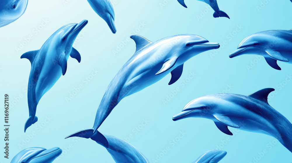 Pod of graceful dolphins swimming in clear blue ocean waters Pod of graceful dolphins swimming in clear blue ocean waters