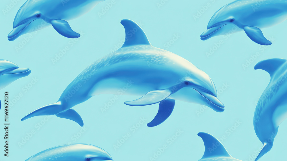 Seamless pattern of blue dolphins on light blue background Seamless pattern of blue dolphins on light blue background