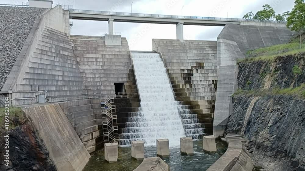 Hinze Dam, un barrage situé dans le Queensland en Australie, déverse l'excédent d'eau du lac Advancetown dans le lit de la rivière Nerang en aval. Un barrage qui alimente en eau la Gold Coast.