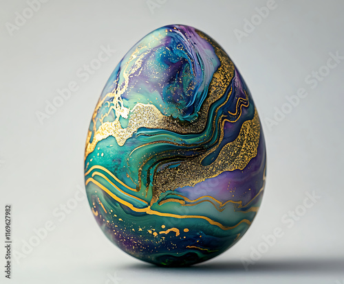 Marbled Easter egg on a white background . photo