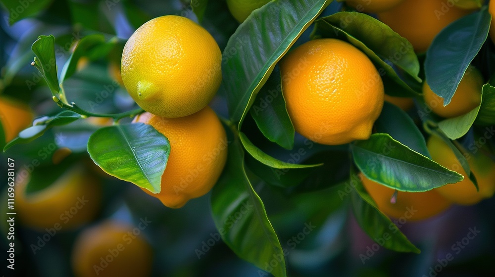 Oranges dangling from a leafy tree, with an apple nestled centrally on a branch Oranges dangling from a leafy tree, with an apple nestled centrally on a branch