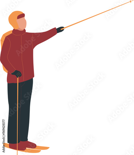 A  Man Winter-Hiker in Showing Direction Faceless