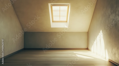 Sunlit Attic Room: A Serene and Minimalist Interior photo