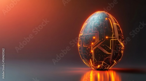 Glowing electronic circuit creating futuristic easter egg shape on dark background