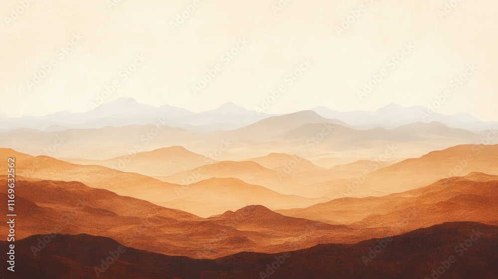 Naklejka premium Minimalist layered mountain landscape with warm earthy tones and soft gradients