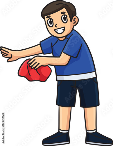 Rowing Oarsman with Cleaning Towel Cartoon Clipart