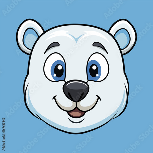 Portrait of cute polar bear cub on blue background. Vector illustration