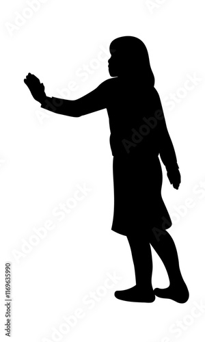 横向きで手を伸ばす女性の全身シルエット