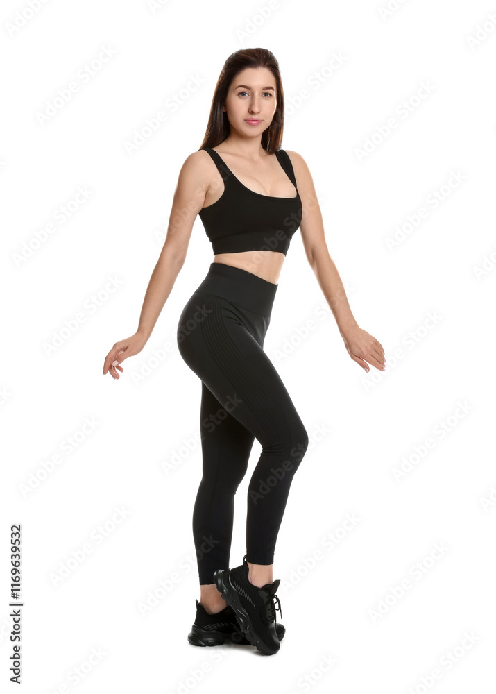 Portrait of woman in sportswear on white background Portrait of woman in sportswear on white background