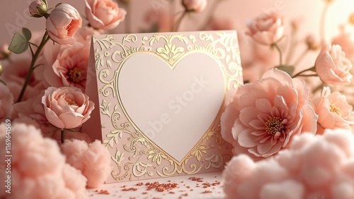 Elegant Pink Rose Heart Card Invitation Design