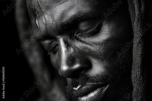 Close-up Portrait Capturing Emotion and Texture in a Black and White Image with a Focus on Intense Expression and Detailed Skin Texture