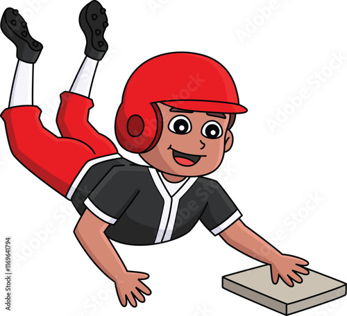 Baseball Player Stealing Base Cartoon Clipart