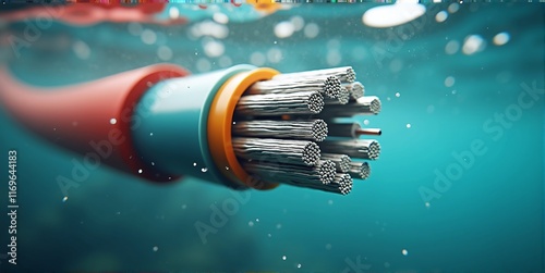 Close-up of an underwater fiber optic cable, connecting continents across oceans, enabling global internet and data transmission photo