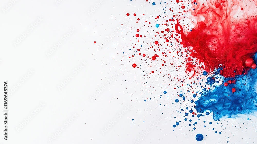 Red and blue paint splattered on a white surface, with room for text Red and blue paint splattered on a white surface, with room for text