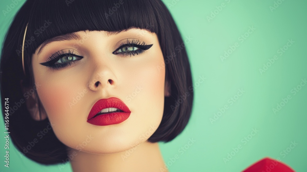 A close-up portrait of a woman with bold makeup and a stylish look. A close-up portrait of a woman with bold makeup and a stylish look.