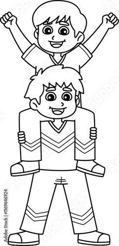 Male Cheerleader Shoulder Sit Isolated Coloring
