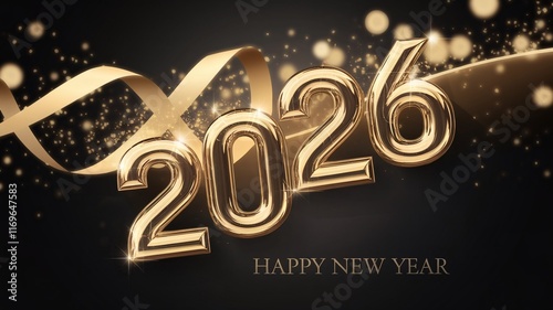 2026 Happy New Year Abstract elegant shiny gold colored illustration