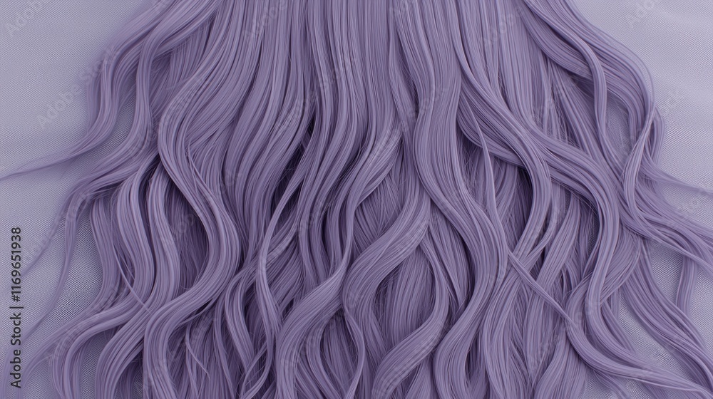A close-up view of flowing lavender-colored hair strands. A close-up view of flowing lavender-colored hair strands.