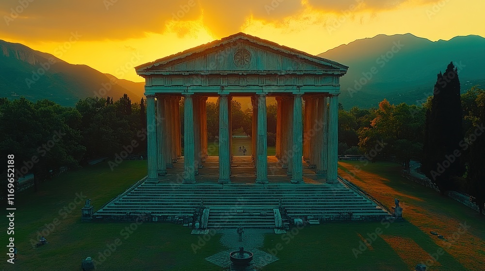 Obraz premium Sunset view of ancient Greek temple.