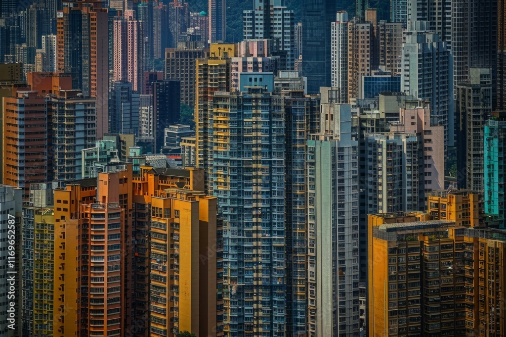 Obraz premium A cityscape with many tall buildings in various colors