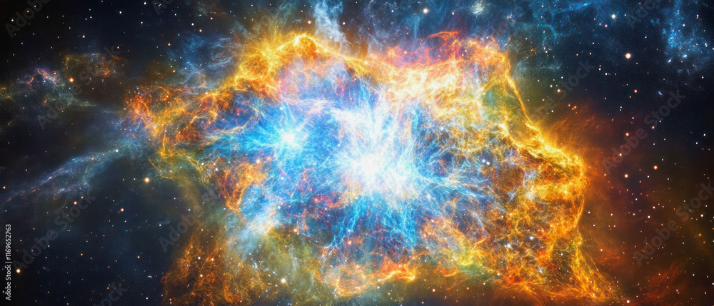 Fototapeta premium Vibrant cosmic explosion of a supernova illuminating the deep universe
