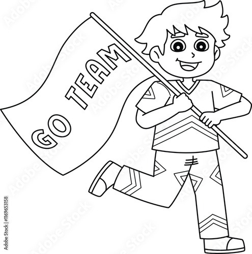 Male Cheerleader Holding a Flag Isolated Coloring 