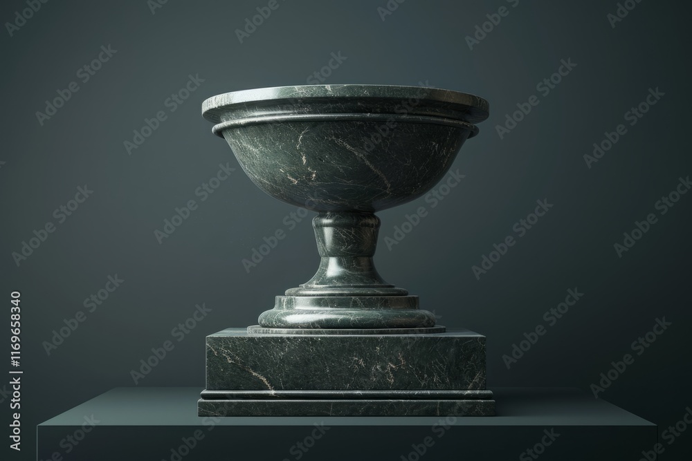 A large black marble bowl sits on a pedestal A large black marble bowl sits on a pedestal