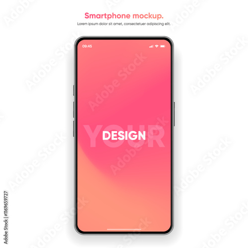 Realistic smartphone mockup. Mobile phone vector with isolated on white background. Device front view. 3D mobile phone with shadow. Realistic, high quality smart phone mockup for ui ux presentation.