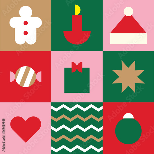 Christmas minimal geometry seamless pattern for background, fabric, textile, wrap, surface, web and print design. Laconic Xmas geometric vector rapport.