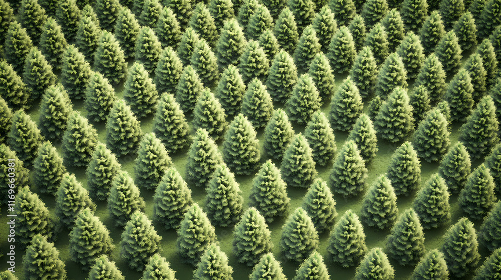Aerial drone perspective of a meticulously arranged timber plantation with rows of evenly spaced trees ready for sustainable harvesting and processing. Sylvan. Illustration Aerial drone perspective of a meticulously arranged timber plantation with rows of evenly spaced trees ready for sustainable harvesting and processing. Sylvan. Illustration