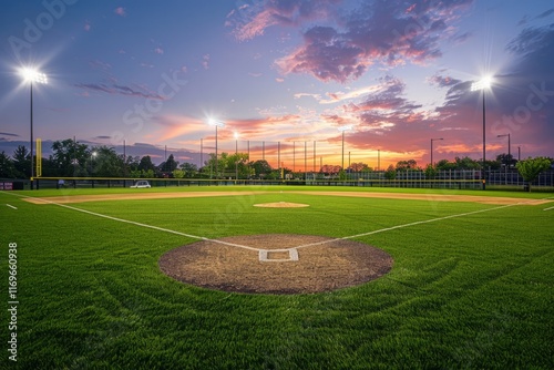 A baseball field with a large diamond and a small mound