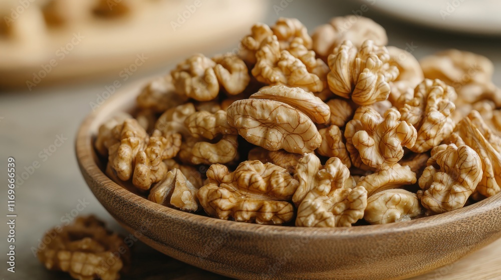 Nutrient-Rich Walnuts in Wooden Bowl Nutrient-Rich Walnuts in Wooden Bowl