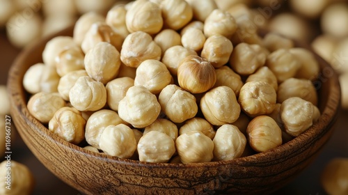 Organic Hazelnuts in Wooden Bowl Arrangement