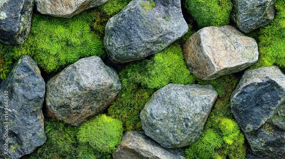Natural Stones and Green Moss Landscape Background for Design Natural Stones and Green Moss Landscape Background for Design