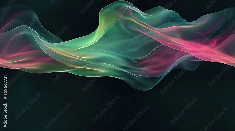 Fototapeta premium A blurry image of a wave of pink and green smoke on a black background