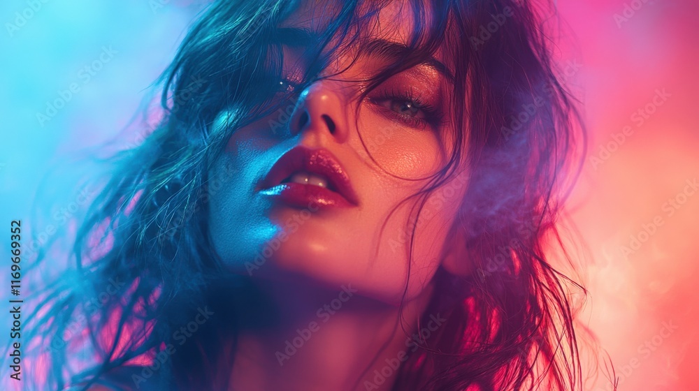 Naklejka premium Vibrant Beauty Portrait with Dramatic Lighting