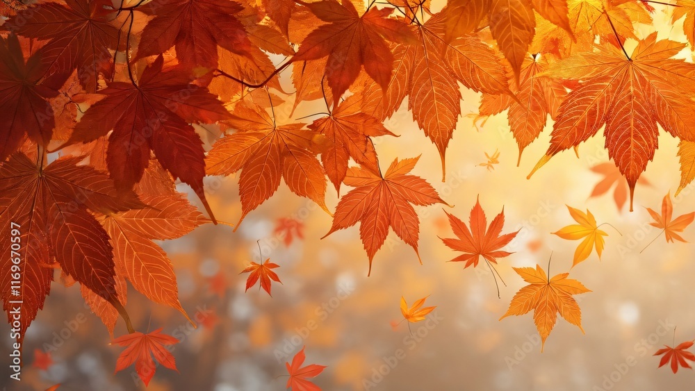 Vibrant Autumn Maple Leaves Falling Background Vibrant Autumn Maple Leaves Falling Background